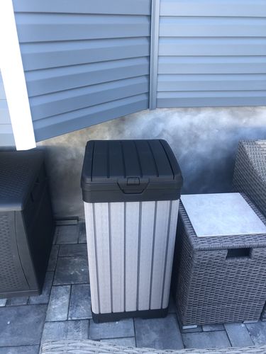 Customer photo review of Outdoor Hideaway Gray/Browen Wicker Tank Table