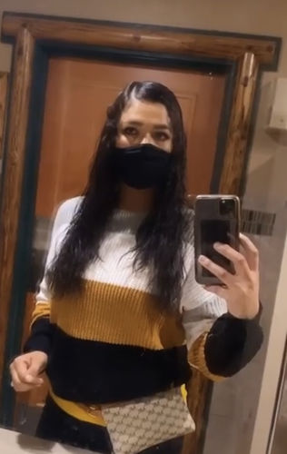 Customer photo review of I Got What You Need Sweater Gray/White/Mustard/Black