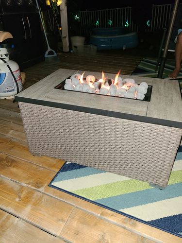 Customer photo review of Outdoor 32*20-inch Rectangle Warm Gray Wicker Fire Table