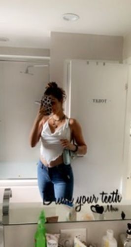 Customer photo review of Cowl neck open back halter top