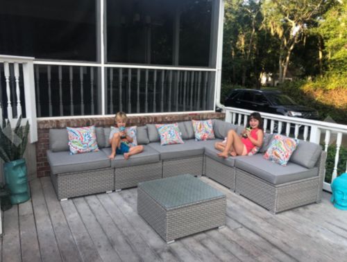 Customer photo review of 7-Piece Outdoor Furniture Warm Gray Wicker Sofa