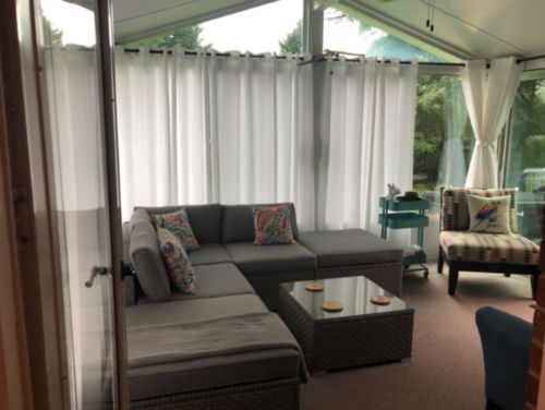 Customer photo review of 6-Piece Outdoor Furniture Warm Gray/Blue Wicker Sofa