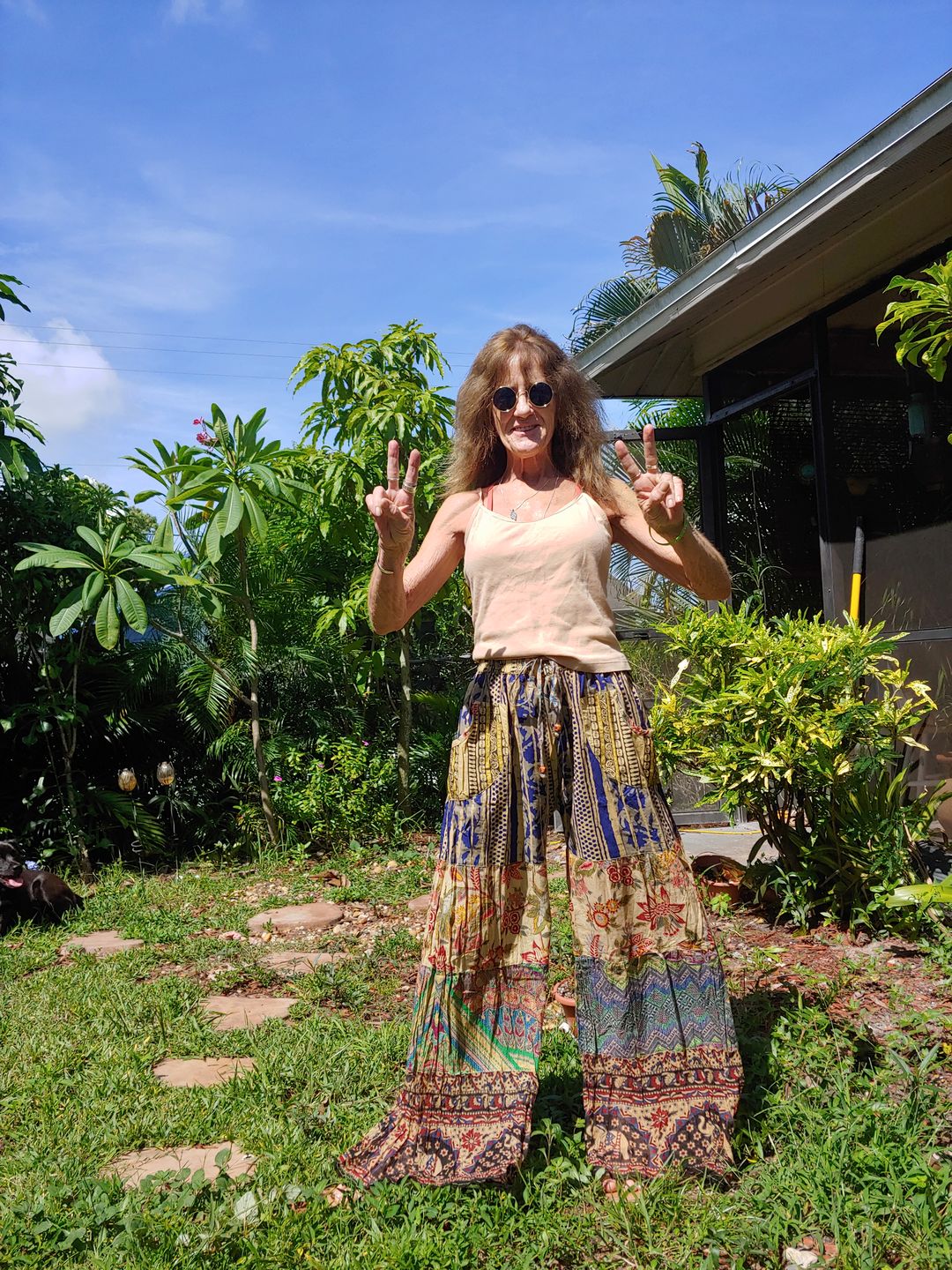 Customer photo review of Far Out Flare Patchwork Pants