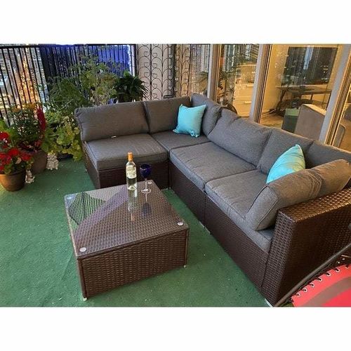Customer photo review of 5-Piece Outdoor Furniture Dark Grey/Blue Wicker Sofa