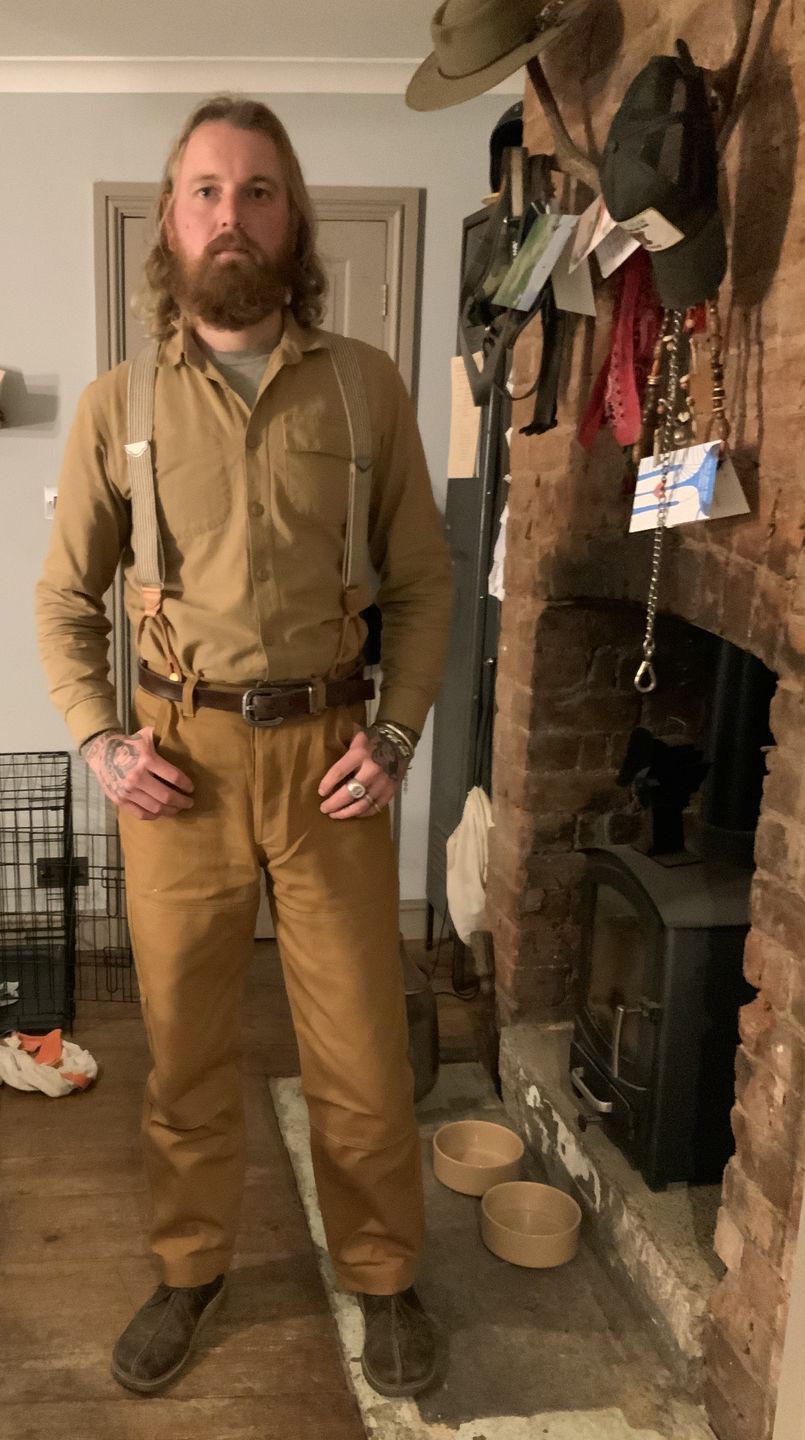 Customer photo review of 1930s Boss of The Road Heavy Duty Double Knees Duck Canvas Hunting Pants