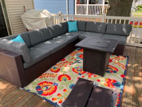 Customer photo review of 7-Piece Outdoor Furniture Dark Gray/Blue Wicker Sofa