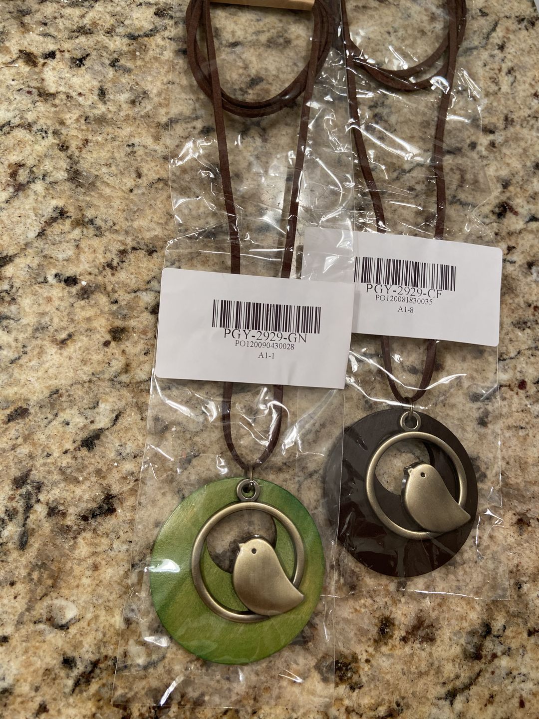 Customer photo review of Cute Metal Bird Shape Round Wood Pendant Necklace