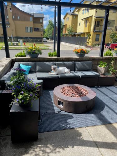 Customer photo review of 8-Piece Propane Firepit Table Dark Gray Sofa