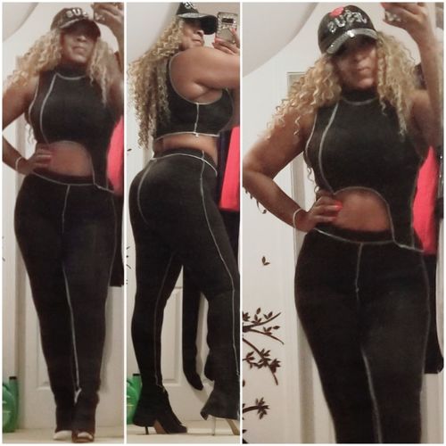Customer photo review of Ensemble pantalon et haut sans manche avec couture visible