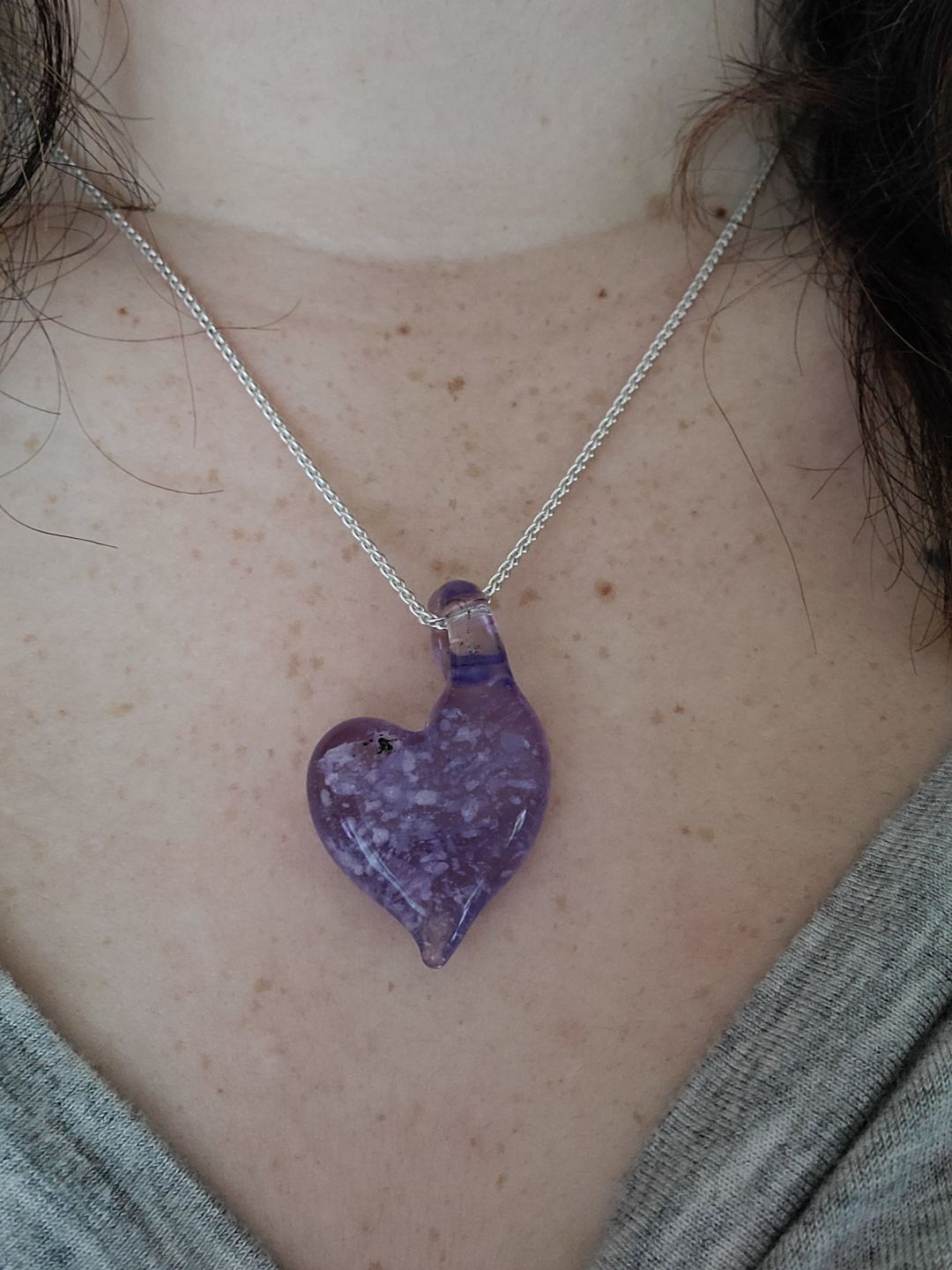 Customer photo review of Translucent Heart Pendant with Cremation Ashes