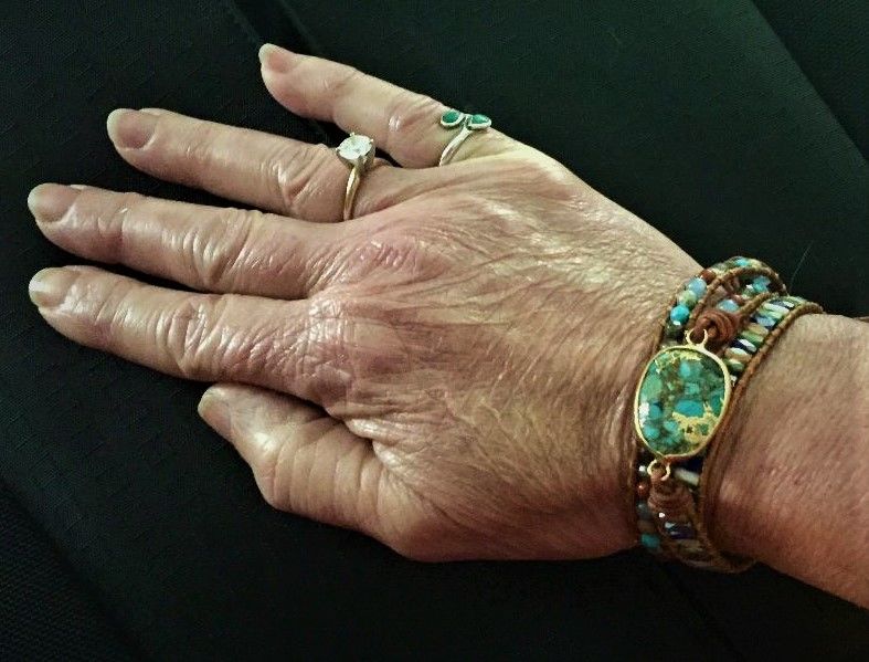 Customer photo review of Natural Turquoise & Jasper Wrap Bracelet