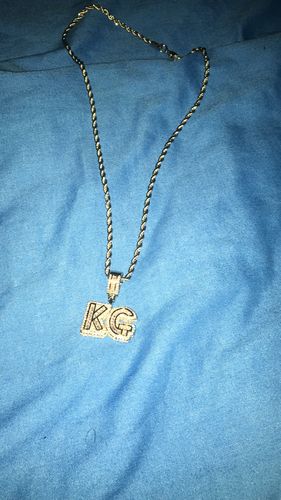 Customer photo review of Custom Baguette Micro Letter Pendants - (1-8 Letter) - CZ Set - Silver or Gold - Matching Rope Chain