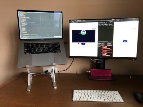 Customer photo review of Laptop Stand | Aluminium, Portable & Foldable (double height)