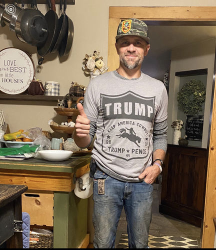 Customer photo review of Trump, Pence 2020 "Keep America Cowboy" Premium T-Shirt