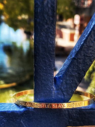Customer photo review of Dream, Hustle, Slay, Repeat Bracelet- Gold