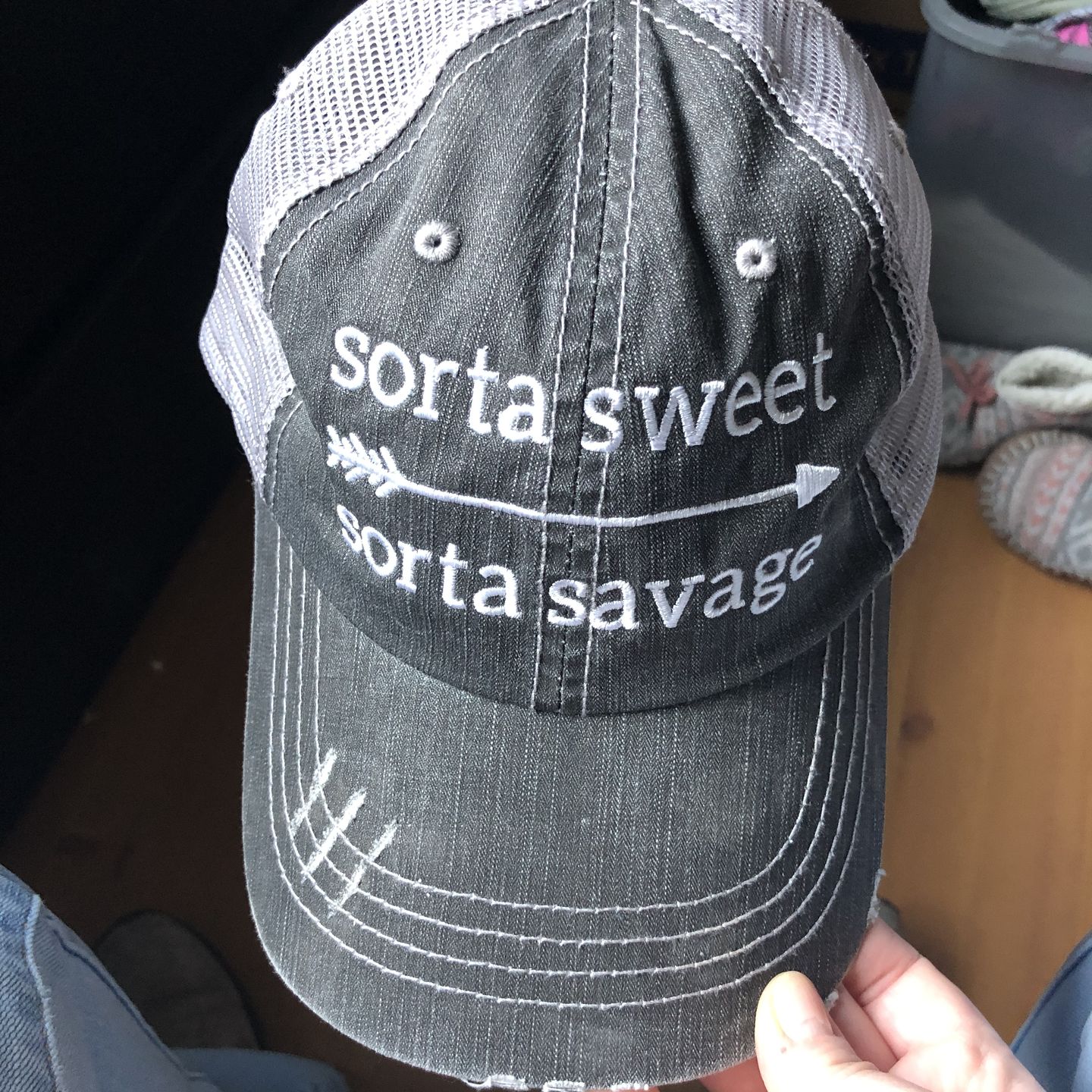 Customer photo review of Sorta Sweet Sorta Savage Trucker Hat