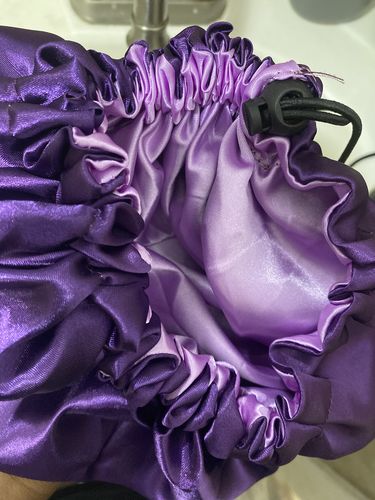 Customer photo review of BACK IN STOCK! NEW COLORS! Luxe adjustable and reversible draw string Pouf Protector. Double Layered. Anti Breakage Satin