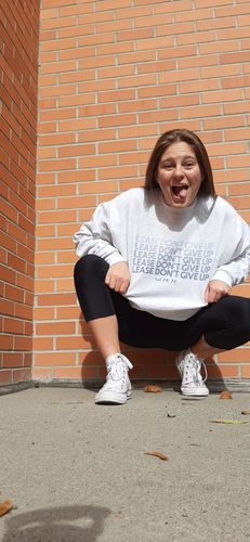 Customer photo review of Please Don't Give Up (supporting the Crisis Text Line) -- Sweatshirt