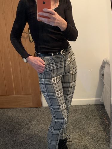 Customer photo review of Mandy Black Check Skinny Trousers