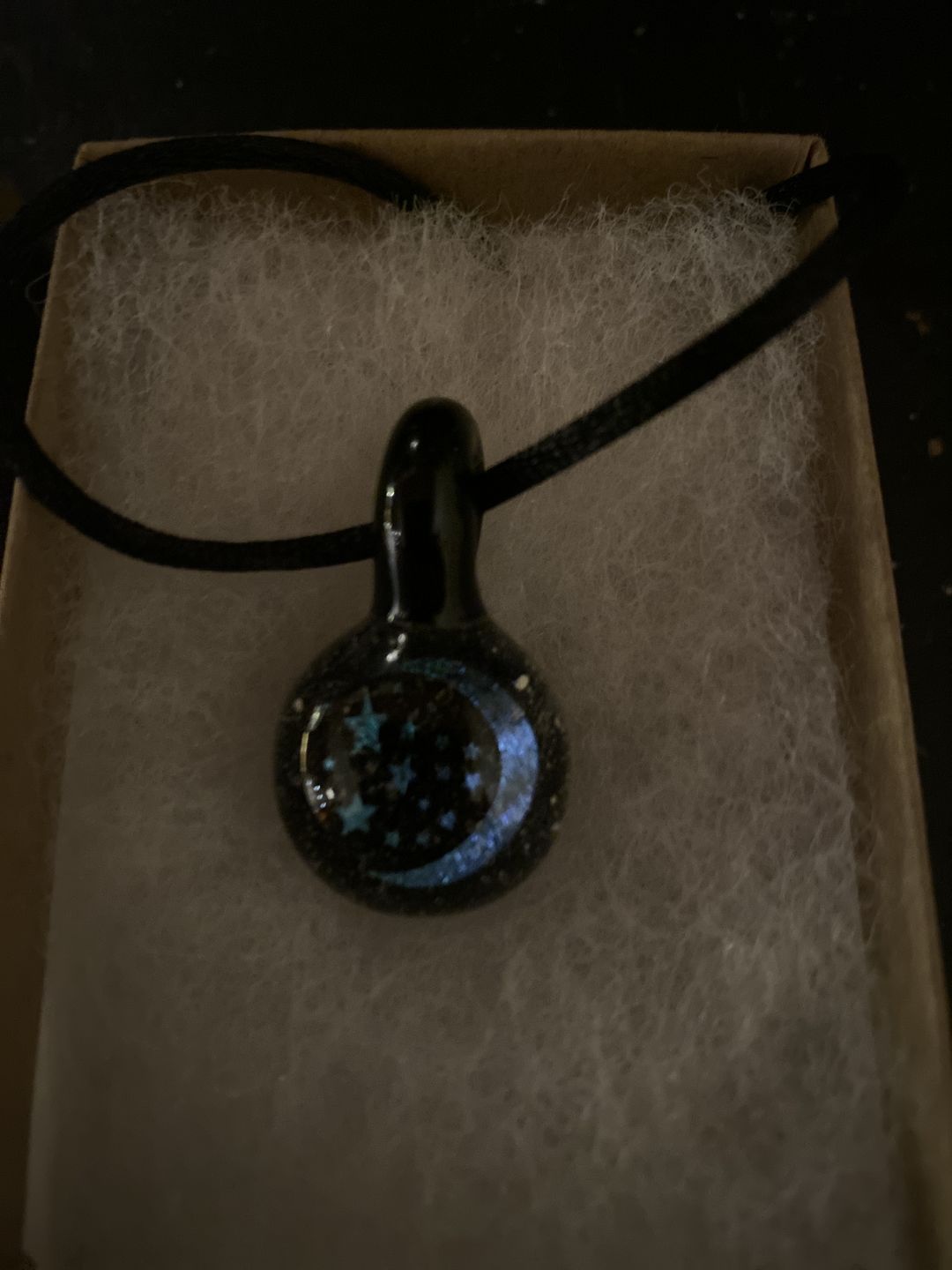 Customer photo review of Moon and Stars Hologram Pendant with Infused Cremation Ash