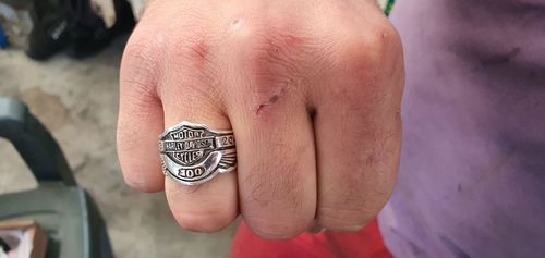 Customer photo review of Silver Men’s Ring "110th Anniversary Harley-Davidson" Handmade