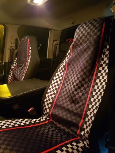 Customer photo review of Checkered Flag Red Line Style Car Seat Covers