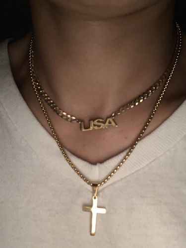 Customer photo review of Block Mini Name Necklace with Cuban Chain