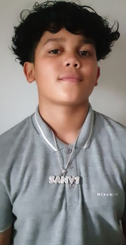 Customer photo review of Custom Baguette Micro Letter Pendants - (1-8 Letter) - CZ Set - Silver or Gold - Matching Rope Chain