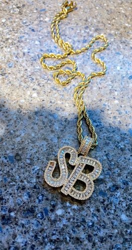 Customer photo review of Custom Baguette Letter Pendants - (1-9 Letter) - Silver or Gold - Matching Rope Chain