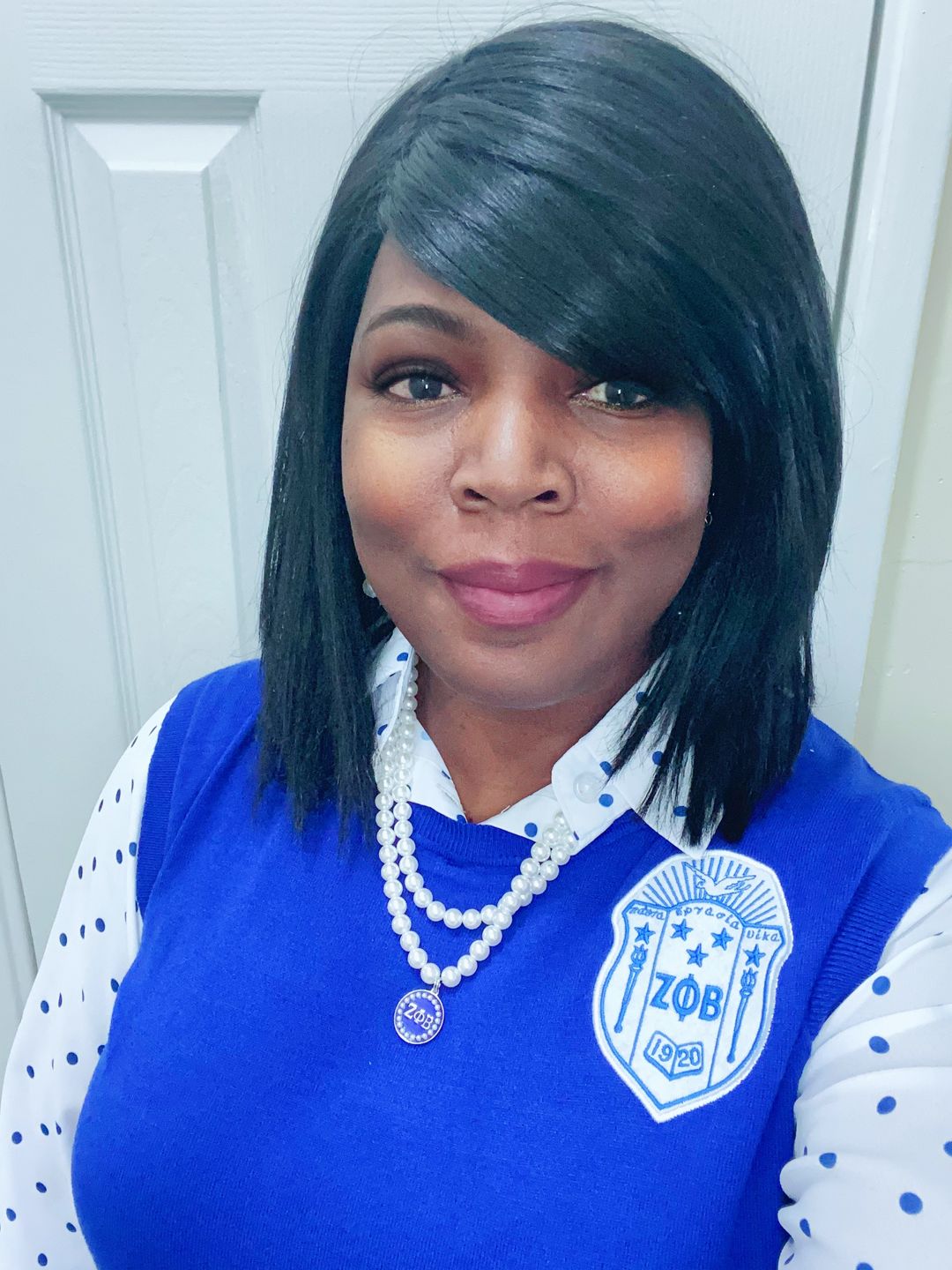 Customer photo review of Polka Dot Chiffon Sweater - Royal