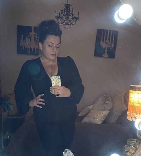 Customer photo review of Georgette Wrap Top in Black