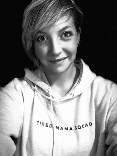 Customer photo review of Tired Mama Squad Basic Hoodie (MRK X)