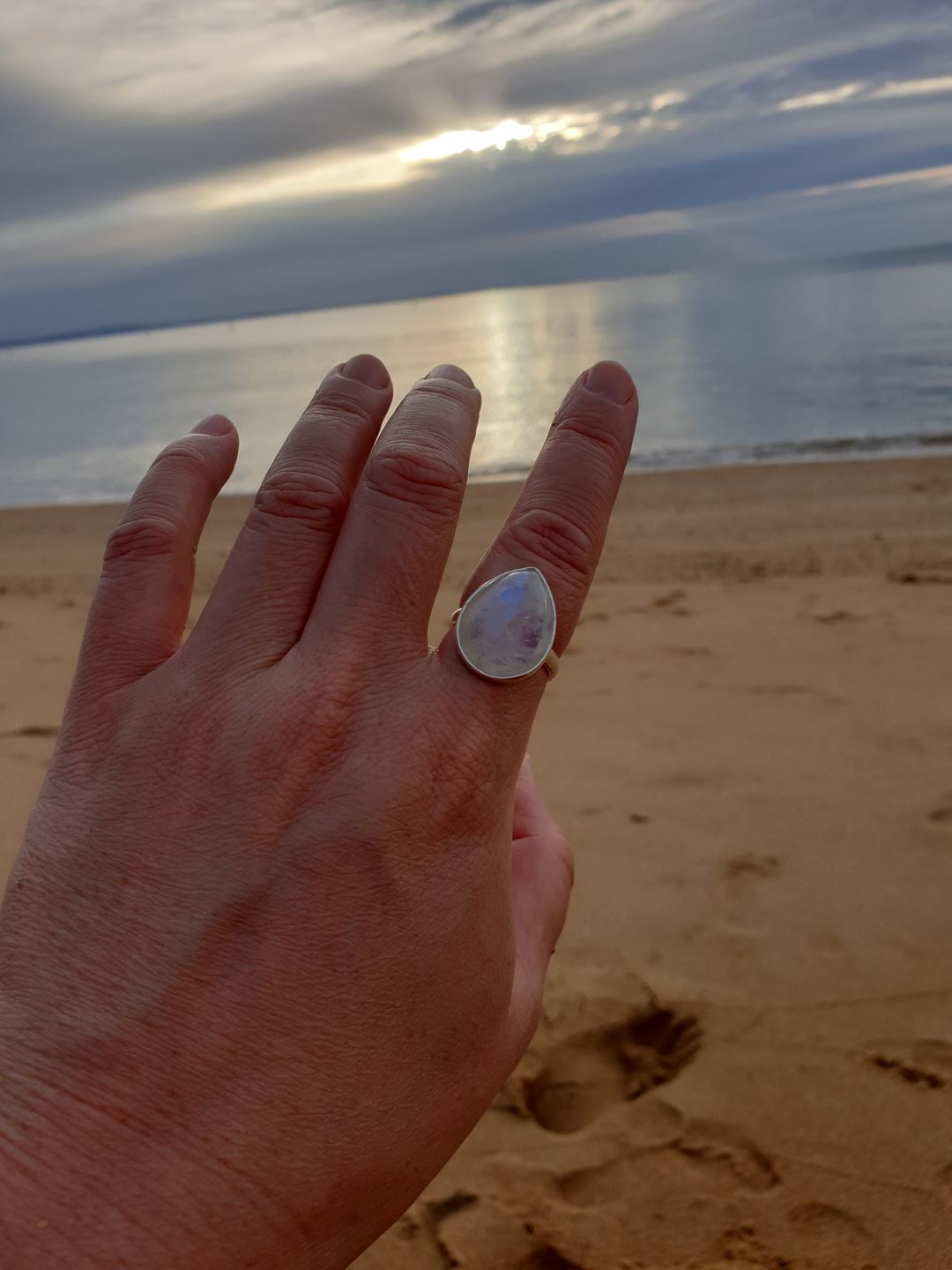 Customer photo review of Rain Drop Moonstone Ring