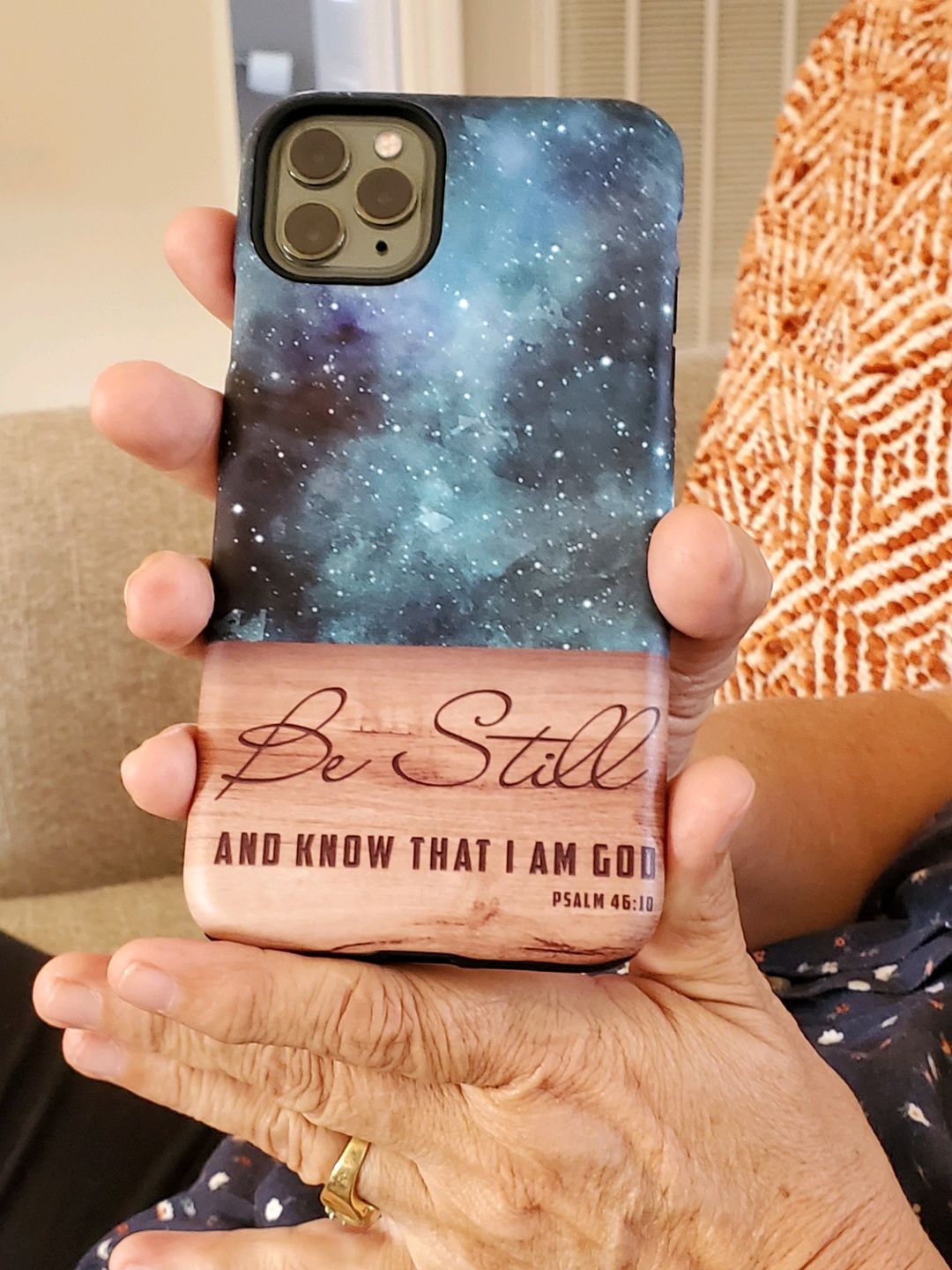 Customer photo review of Be still and know that I am God Psalm 46:10 Bible verse phone case