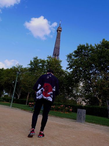 Customer photo review of Haori Japonais Homme Soleil Rouge