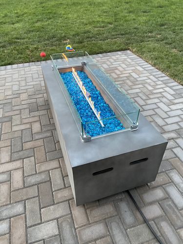 Customer photo review of 60" Rectangular Outdoor Propane Gas Fire Pit Table in Gray