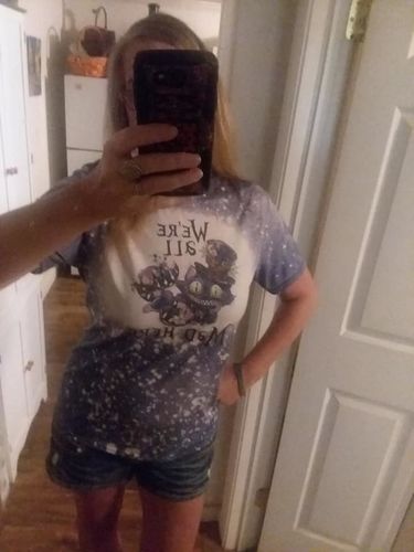 Customer photo review of Cheshire Cat We're All Mad Here Tee or Sweatshirt