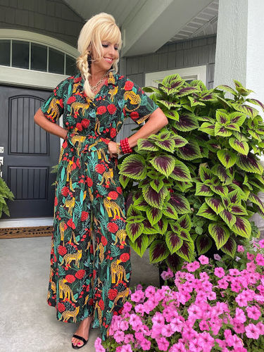 Customer photo review of Jaguar Paradise Black Animal Print Jumpsuit