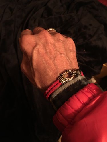 Customer photo review of Double Row Leather Detailed Steel Clasp Bracelet