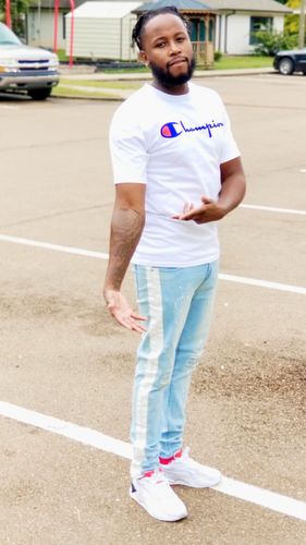 Customer photo review of Side Stripe Paint Splatter Denim Light Blue Wash (M4683D)