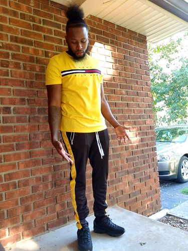 Customer photo review of Premium Side Stripe Zip Pocket Track Pants (Black - Yellow)