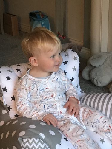 Customer photo review of Personalised Grey Patchwork Bean Bag Chair