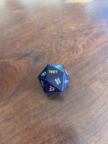 Customer photo review of URWizards Dnd Blue Sandstone Engraved Dice Set YEET & F*CK