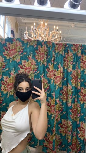 Customer photo review of Cowl neck open back halter top