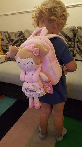 Customer photo review of Personalized Leyadoll Doll Backpack (Strawberry) - 2 Skin Tones