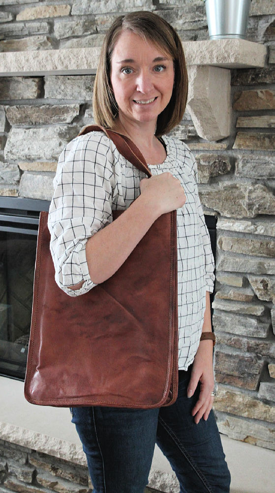 Customer photo review of Vintage Style Genuine Brown Leather Tote Women