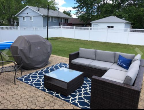 Customer photo review of 4-Piece Outdoor Furniture Warm Gray/Blue Wicker Sofa