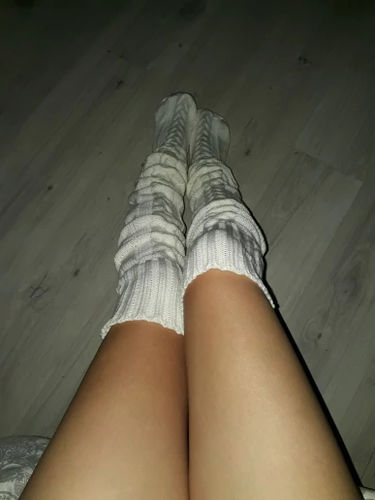 Customer photo review of French Cable Knit Over The Knee Socks