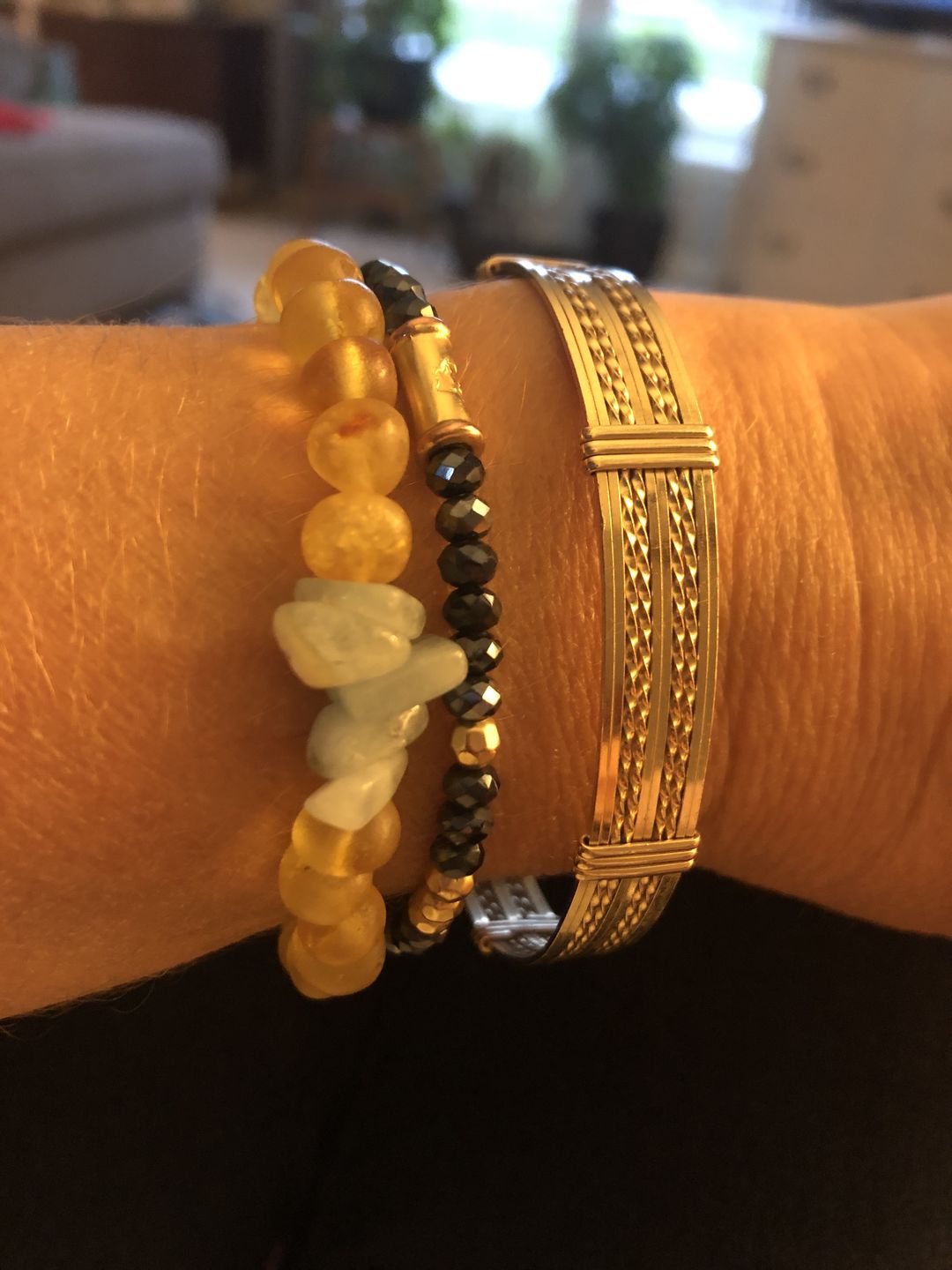Customer photo review of Raw Honey Amber + Blue Amazonite || Adult Bracelet