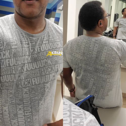 Customer photo review of F*ck, F*ck, F*ck - Men's Sweat Activated T-Shirt
